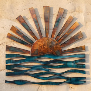 Sunset Wave Metal Wall Art Coastal Ocean Decor Beach House Sign Patio Outdoor Home UV printed on aluminum