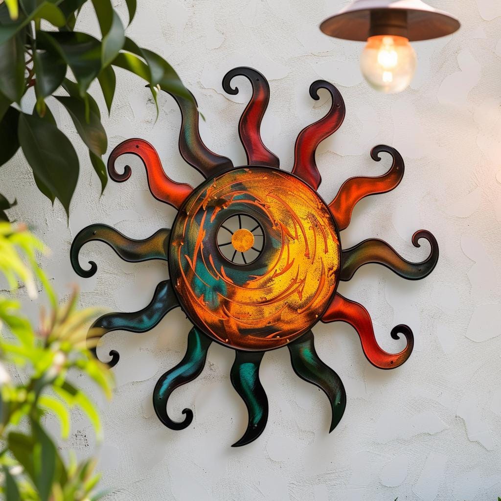Whimsical Sun Metal Wall Art - Colorful Patio Garden Decor