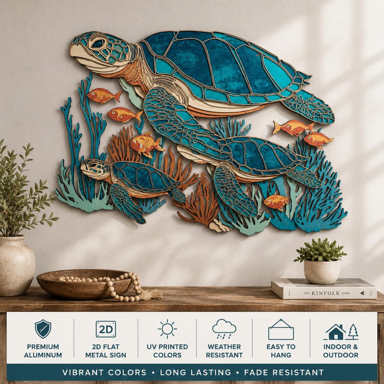 Sea Turtle Metal Wall Art - Coastal Marine Life Decor