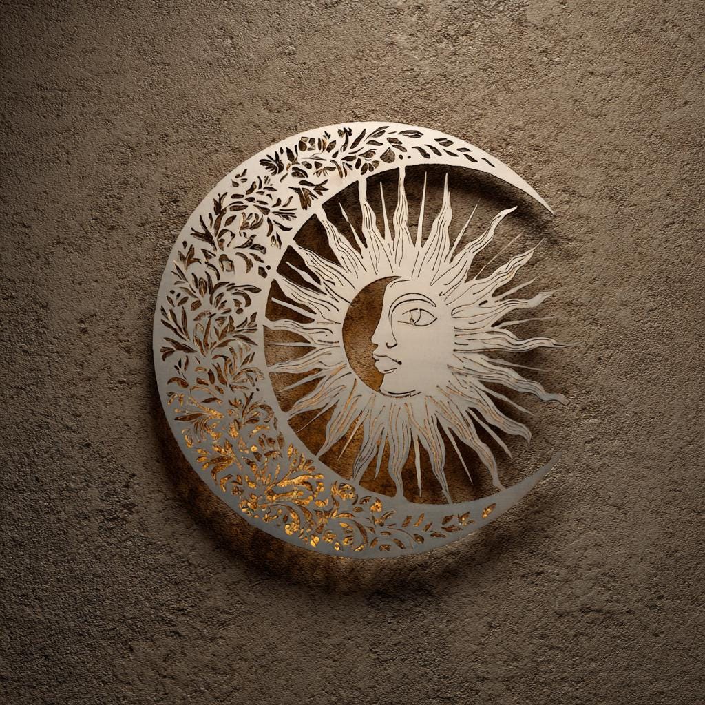 Sun and Moon Metal Wall Art - Celestial Boho Meditation Decor