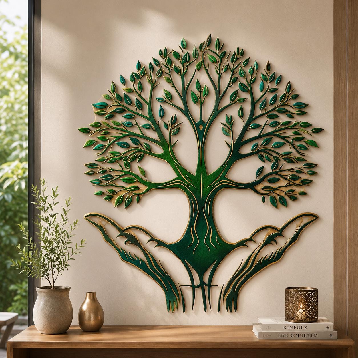 Tree of Life Metal Wall Art - Hands Holding Tree Decor