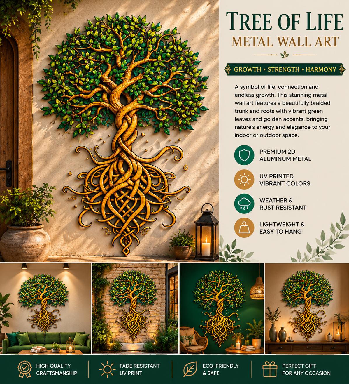 Tree of Life Metal Wall Art - Golden Boho Spiritual Decor