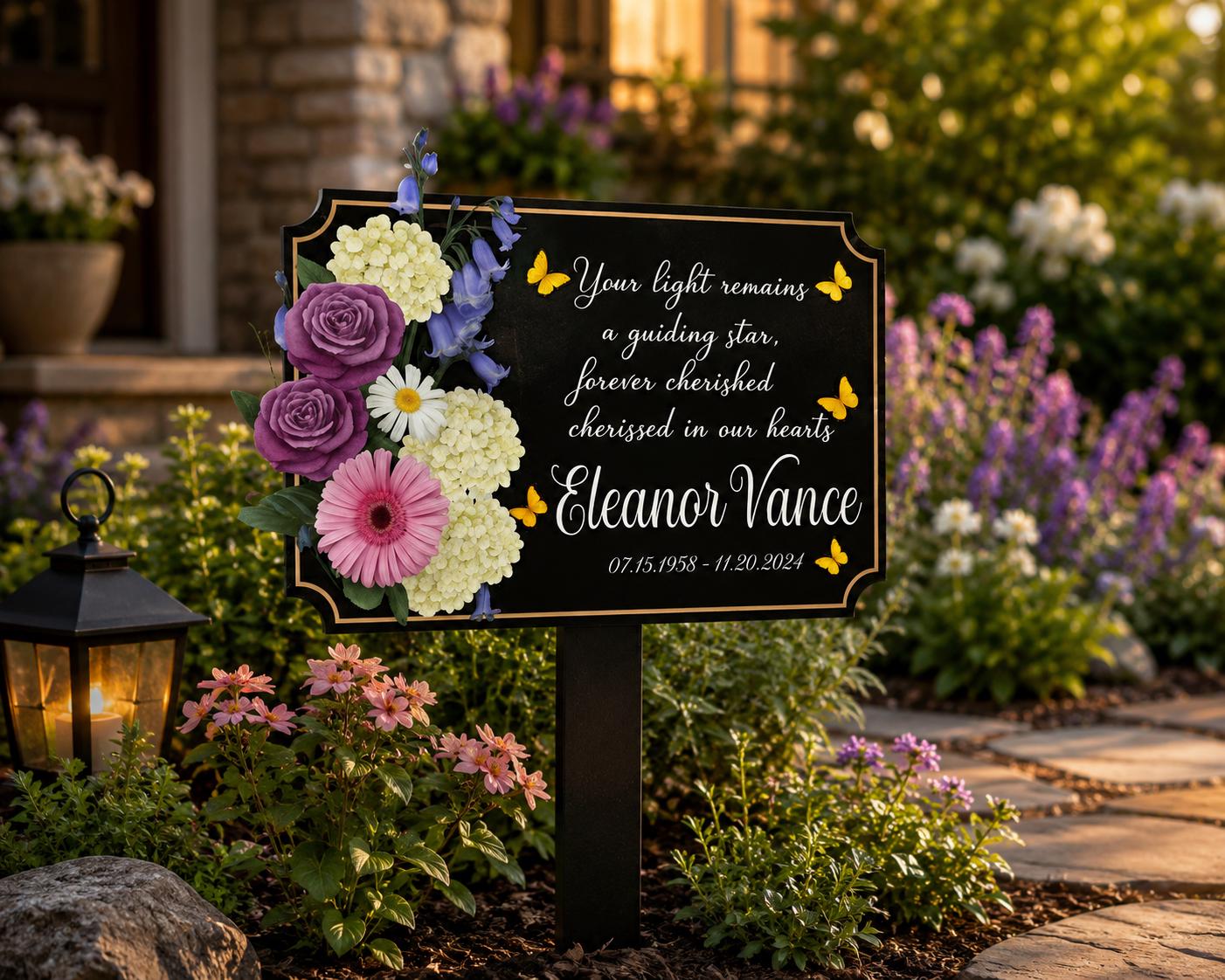 Personalized Memorial Garden Stake, Floral Butterfly Aluminum Metal Sign, Custom Name Dates Grave Marker, Sympathy Remembrance Gift, Metal Sign
