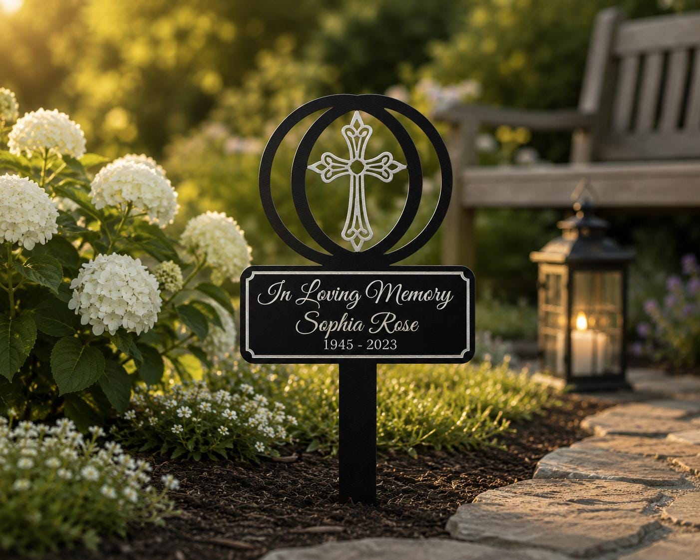 Personalized Cross Memorial Garden Stake, In Loving Memory Metal Sign, Custom Name Dates Grave Marker, Sympathy Gift, Metal Sign