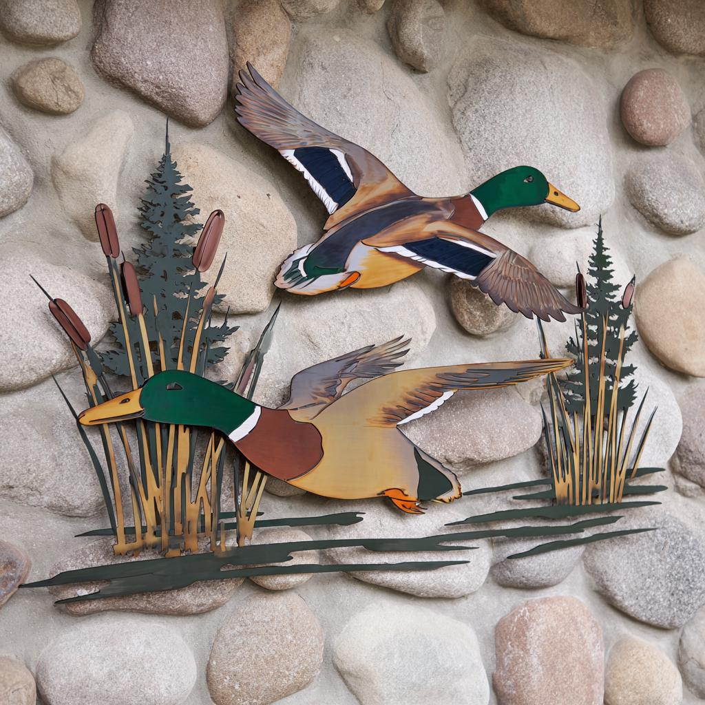 Flying Mallard Duck Metal Wall Art Hunting Lodge Decor Northwoods Cabin Outdoor Wall Sign