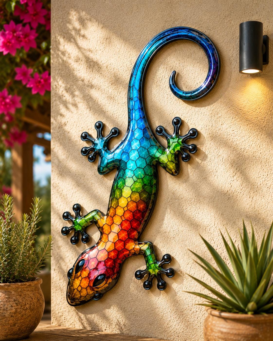 Colorful Gecko Metal Wall Art - Tropical Boho Patio Decor