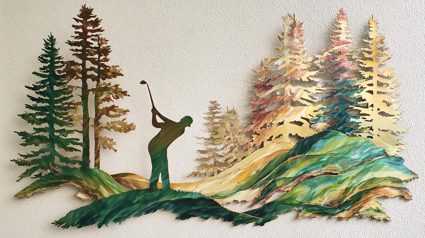 Golf Metal Wall Art, Colorful Golfer Scene, Laser Cut Metal Sign, Man Cave Decor