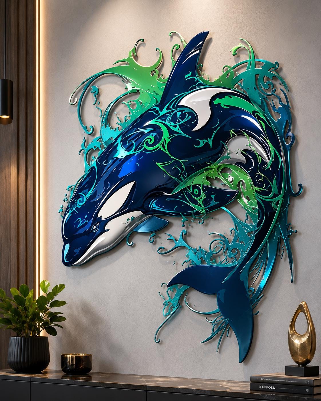 Ocean Life Metal Wall Art Set - Whale Orca Jellyfish Decor