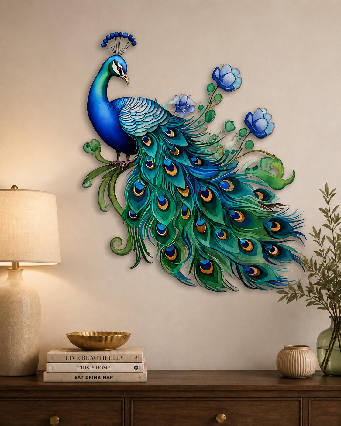 Peacock Metal Wall Art - Colorful Floral Luxury Home Decor