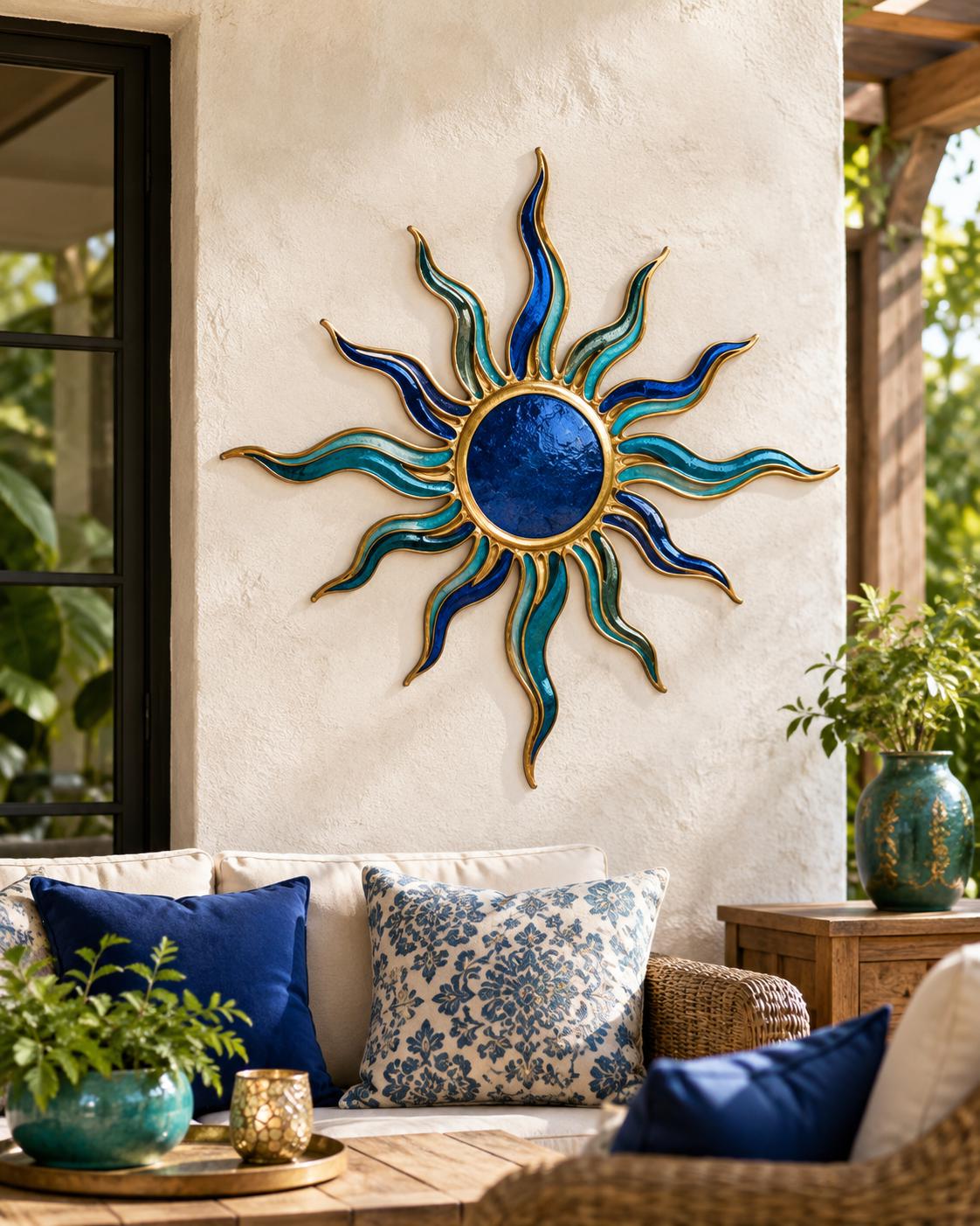 Coastal Sun Metal Wall Art - Teal Gold Beach House Decor