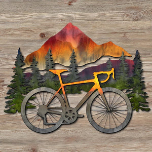Bicycle Mountain Metal Wall Art Cycling Decor Outdoor Adventure Wall Sign UV printed on aluminum