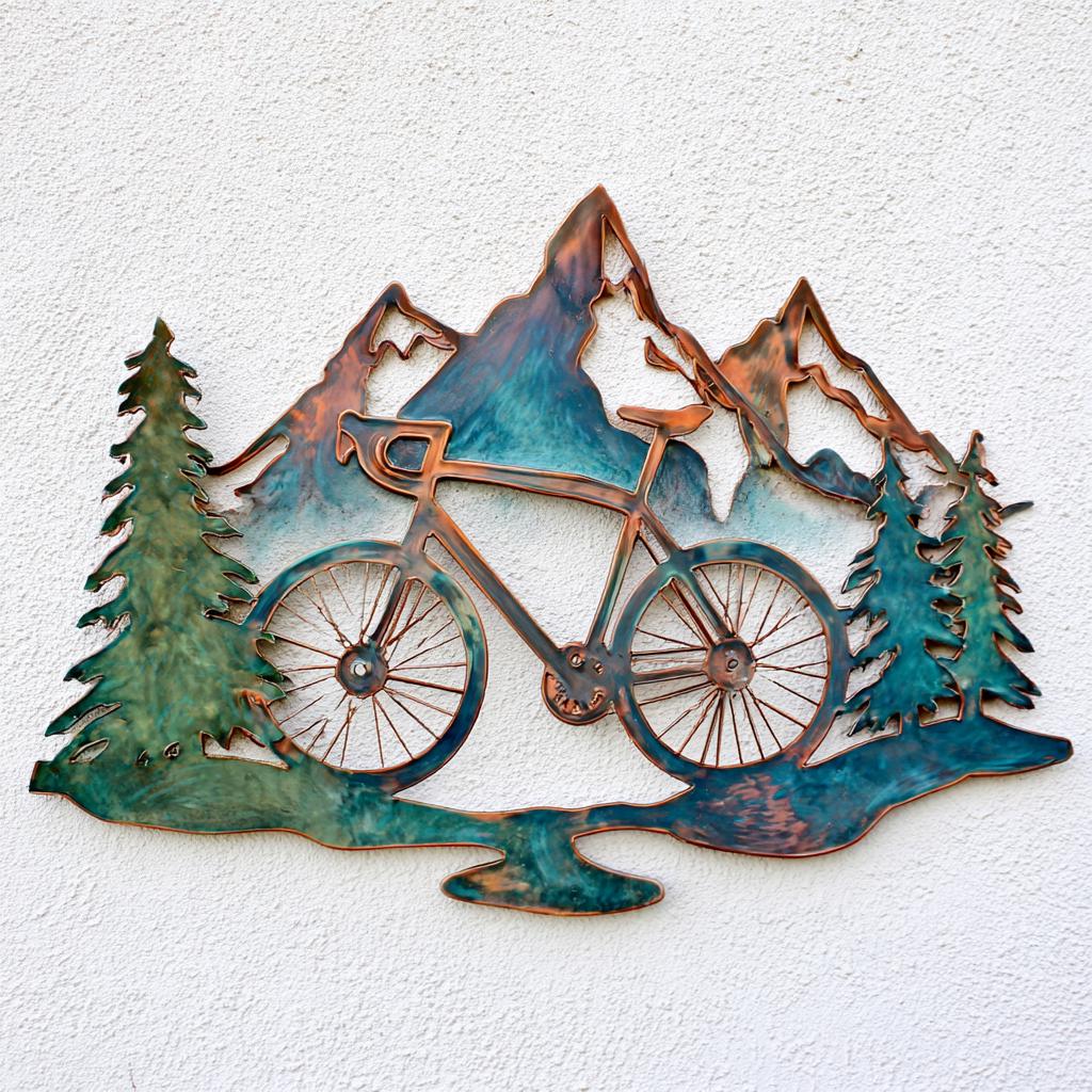Bicycle Mountain Metal Wall Art Cycling Decor Outdoor Adventure Wall Sign