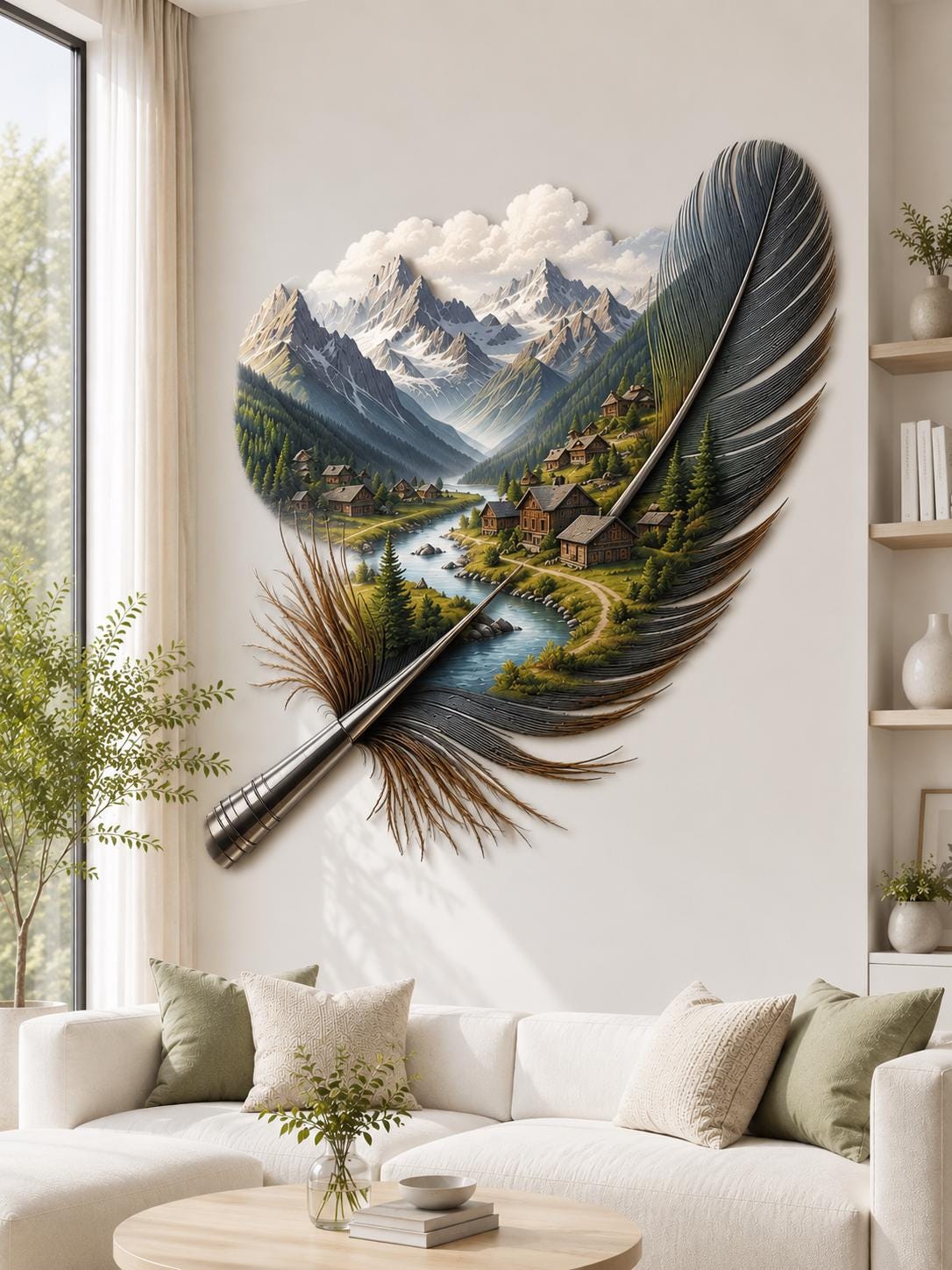 Feather Metal Wall Art - Nature Landscape Home Decor Sign