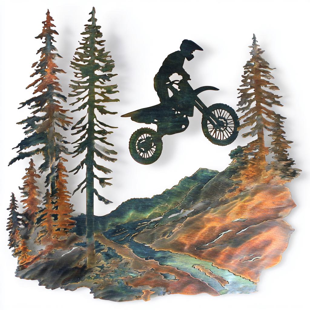 Dirt Bike Metal Wall Art Motocross Rider Wheelie Garage Outdoor Wall Sign