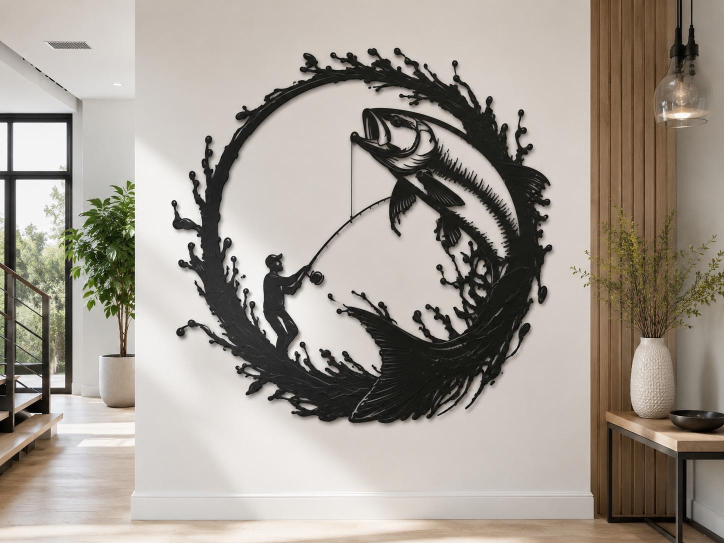 Fishing Metal Wall Art Bass Fish Metal Sign Fisherman Lake Decor UV Printed Aluminum Outdoor Cabin Man Cave Fishing Gift Wall Decor