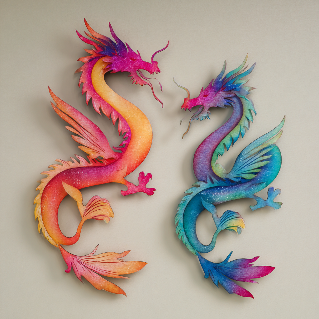 Couple Dragon Metal Wall Art, Fantasy Asian Decor for Patio & Garden