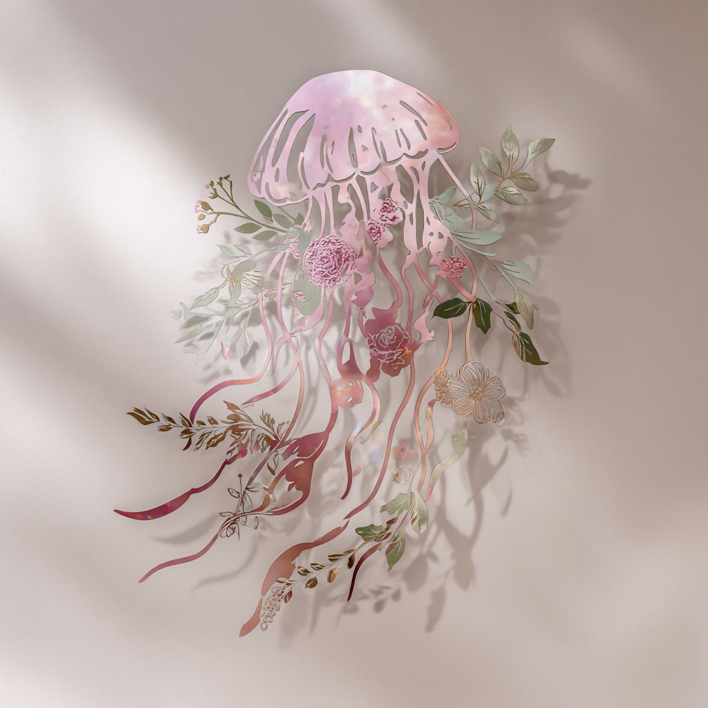 Floral Octopus Metal Wall Art Coastal Ocean Beach House Nautical Wall Decor