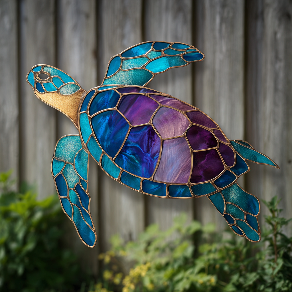 Blue Sea Turtle Metal Wall Art, Coastal Ocean Decor for Patio