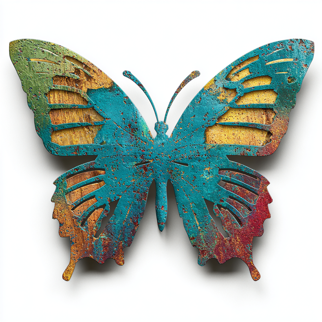 Teal Colorful Butterfly Metal Wall Art, Floral Garden Decor for Patio