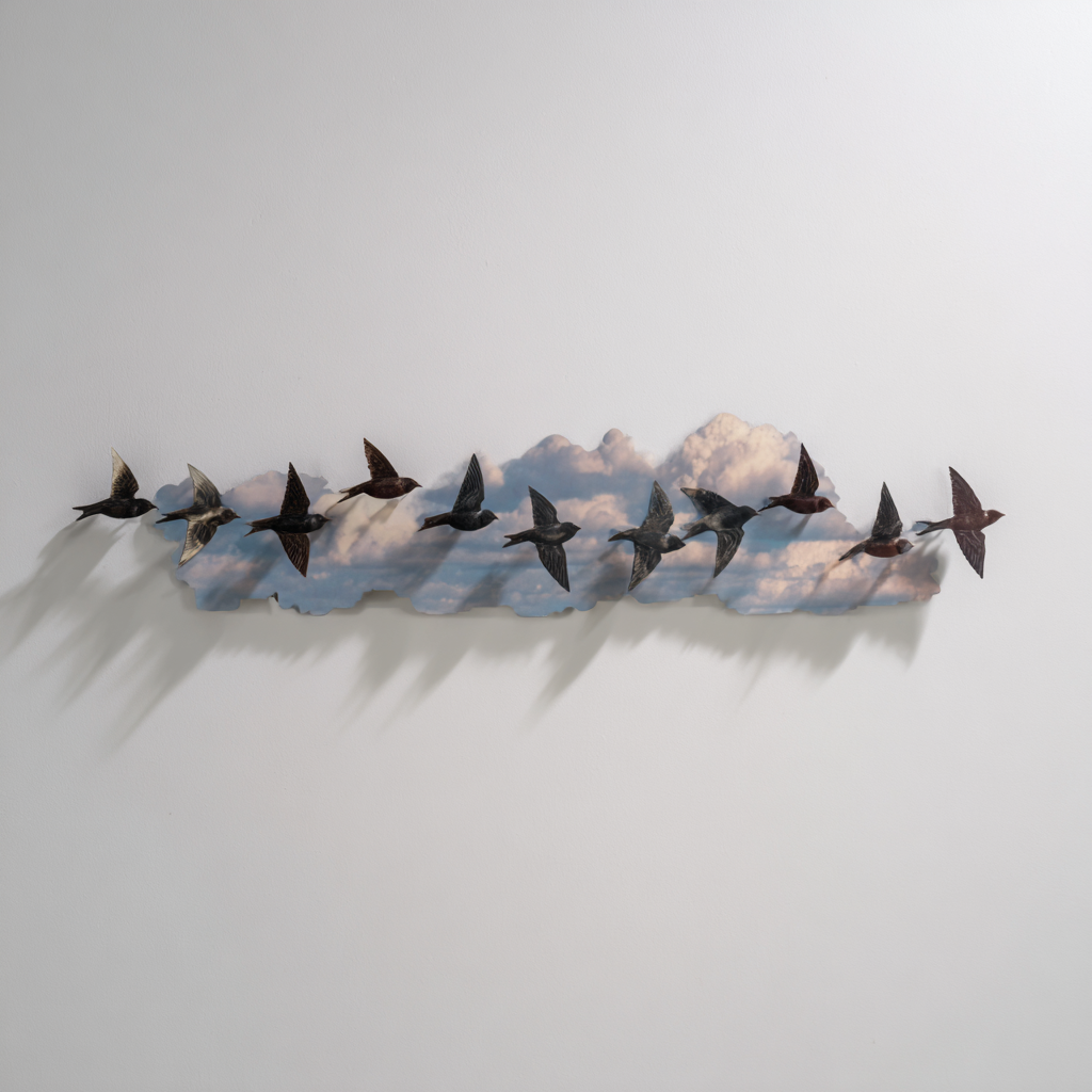 Bird Cloud Metal Wall Art – Nature Sky Garden Decor Sign