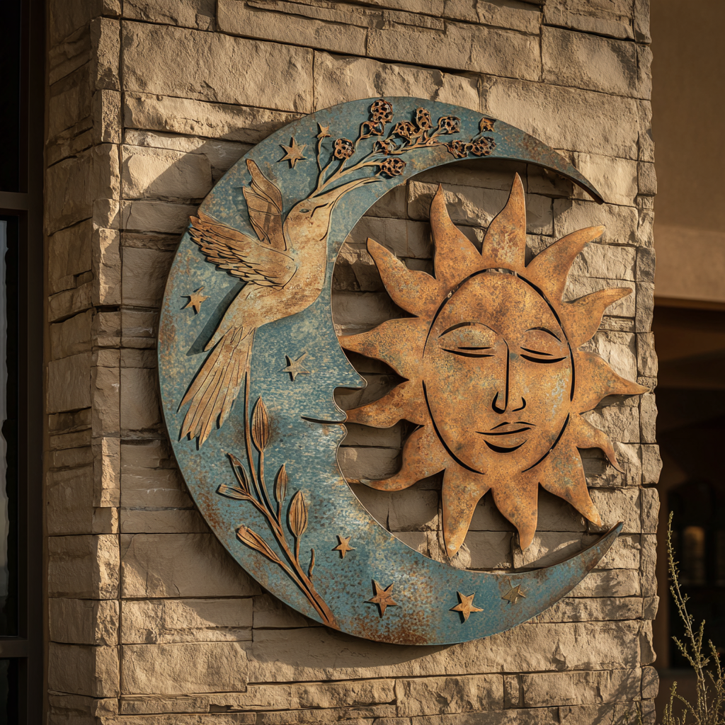 Sun Moon Sunburst Metal Wall Art, Rustic Southwest Outdoor Decor