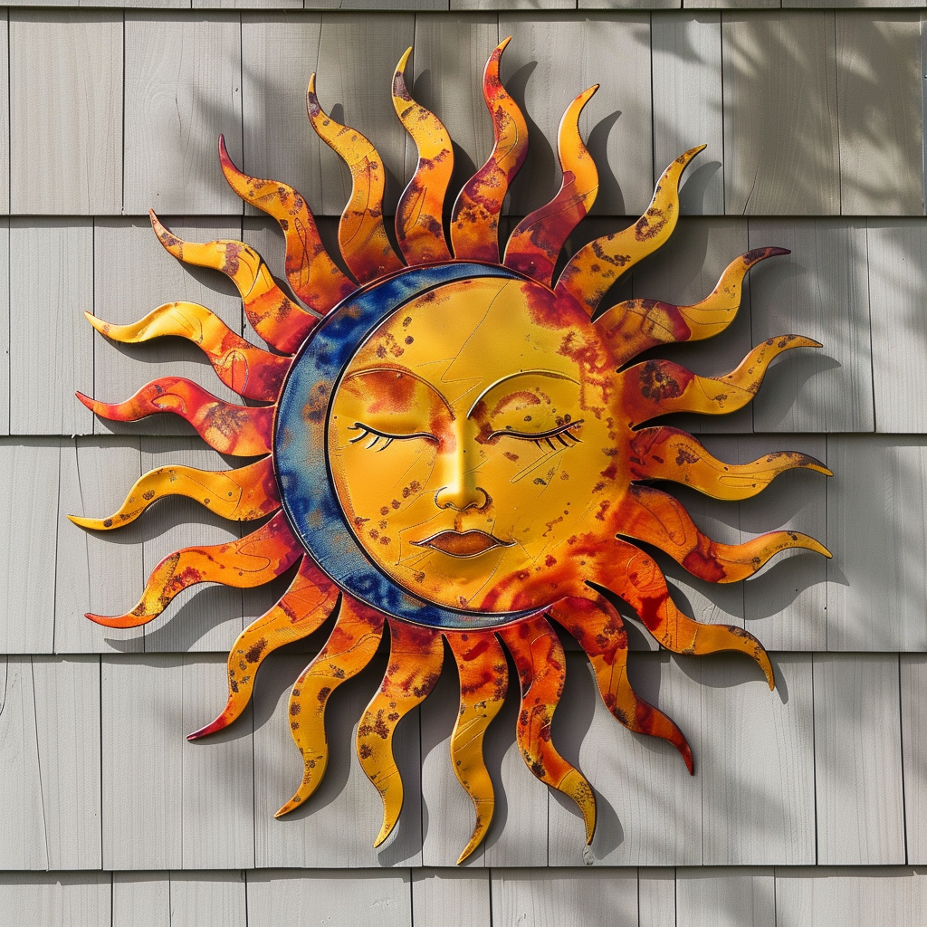 Yellow Sunburst Metal Wall Art – Boho Celestial Garden Decor Sign