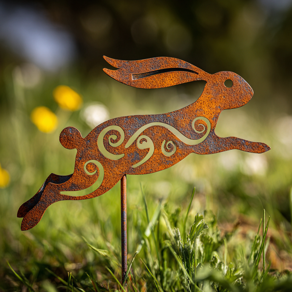 Rustic Bunny Metal Wall Art, Farmhouse Rabbit Decor for Patio