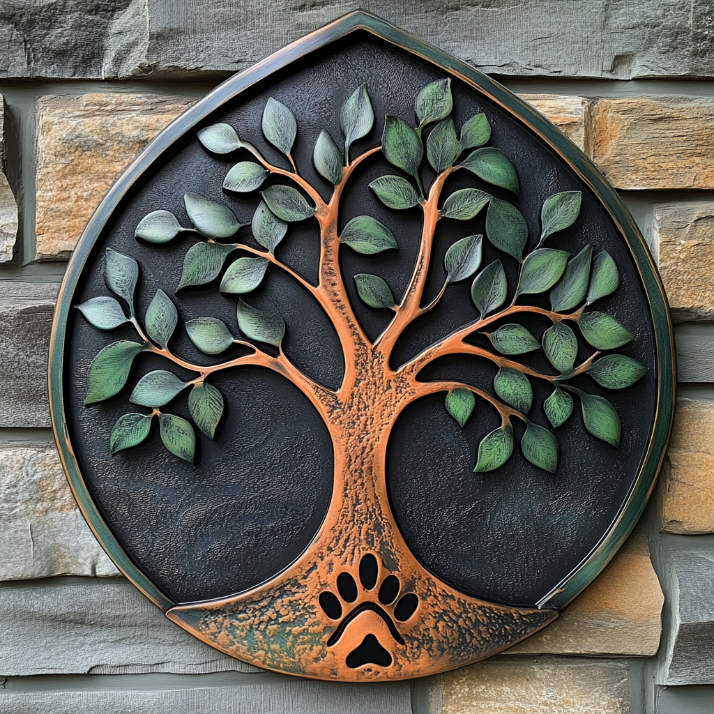 Tree of Life Dog Paw Metal Wall Art, Pet Memorial Decor for Patio & Garden