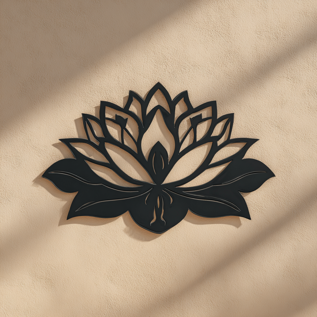 Black Lotus Cut Out Metal Wall Art, Zen Botanical Decor for Patio