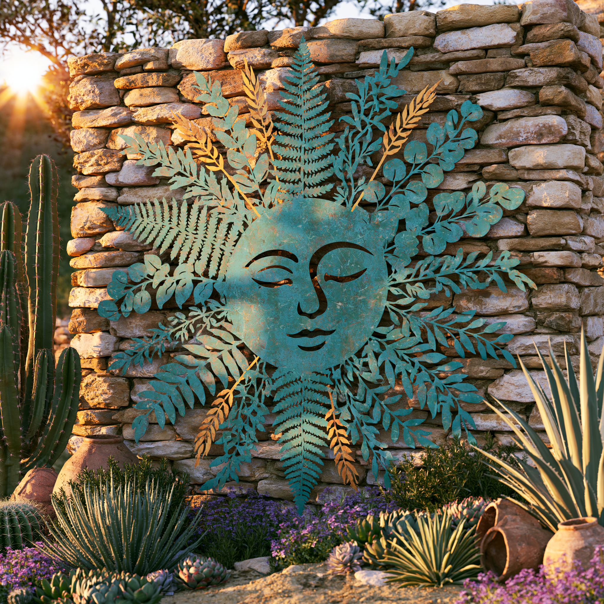 Sun Face Metal Wall Art Boho Nature Outdoor Decor