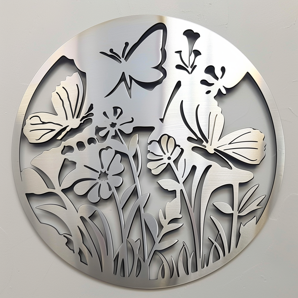 Holographic Butterfly Wildflower Metal Wall Art, Floral Garden Decor for Patio