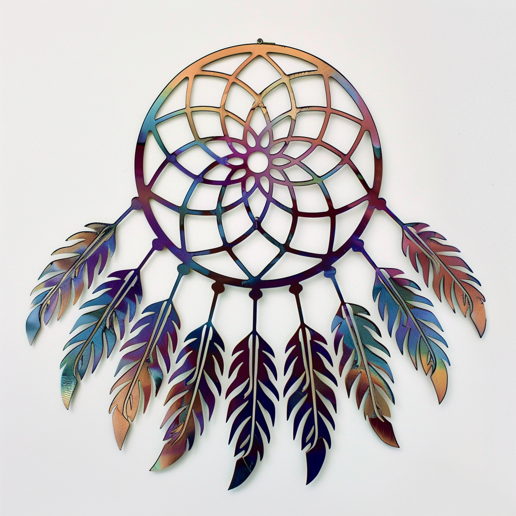Colorful Dreamcatcher Metal Wall Art, Boho Feather Decor for Patio