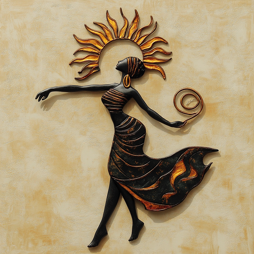 African Woman Sun Metal Wall Art, Boho Black Art Decor for Living Room