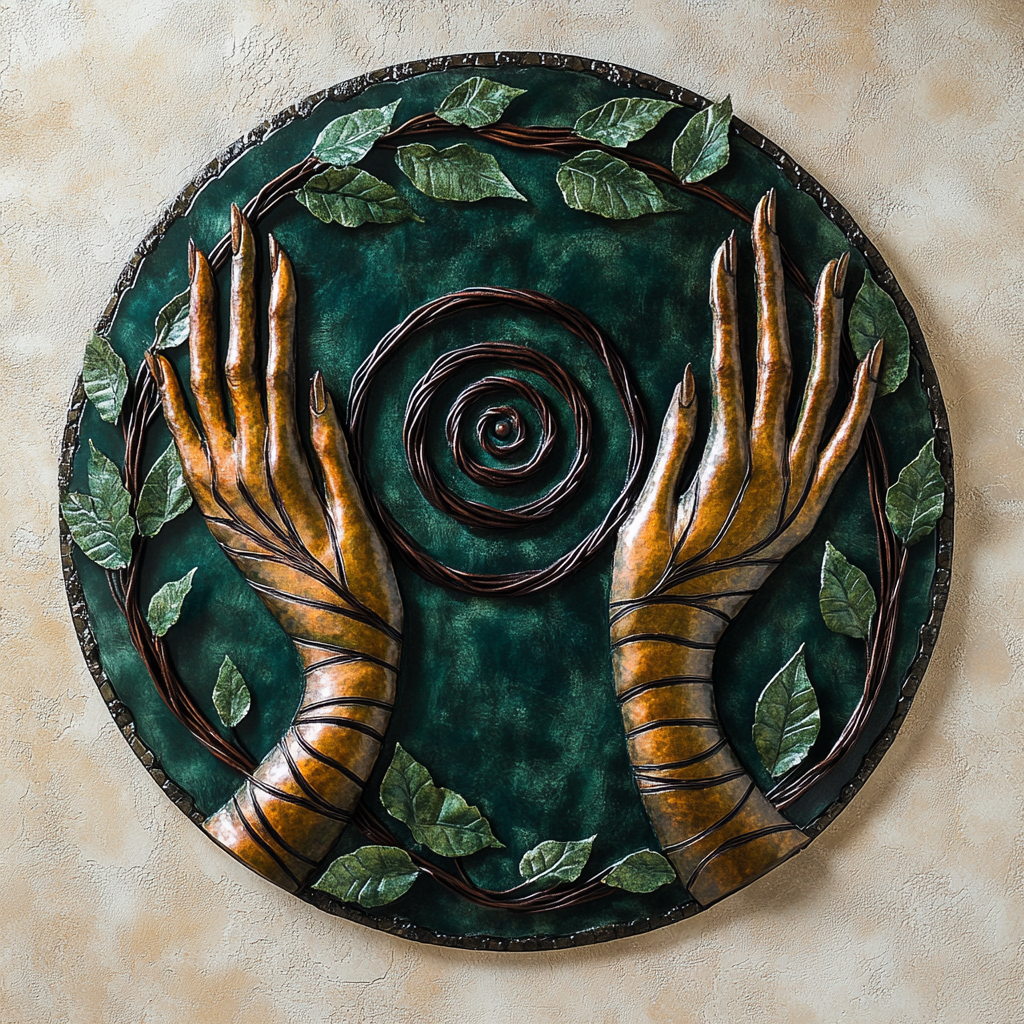 Healing Hands Metal Wall Art, Spiritual Nature Decor for Meditation Room