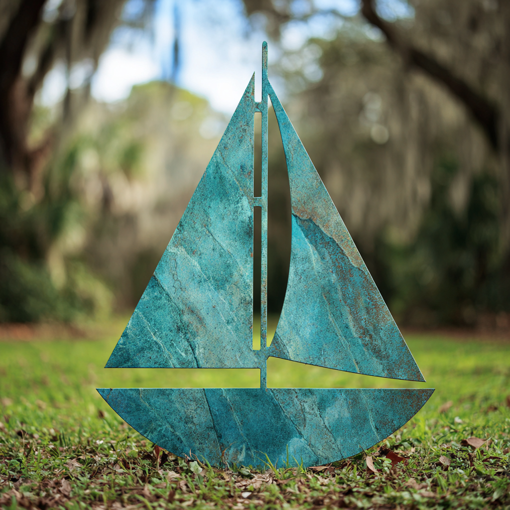 Turquoise Boat Metal Wall Art, Coastal Nautical Decor for Patio