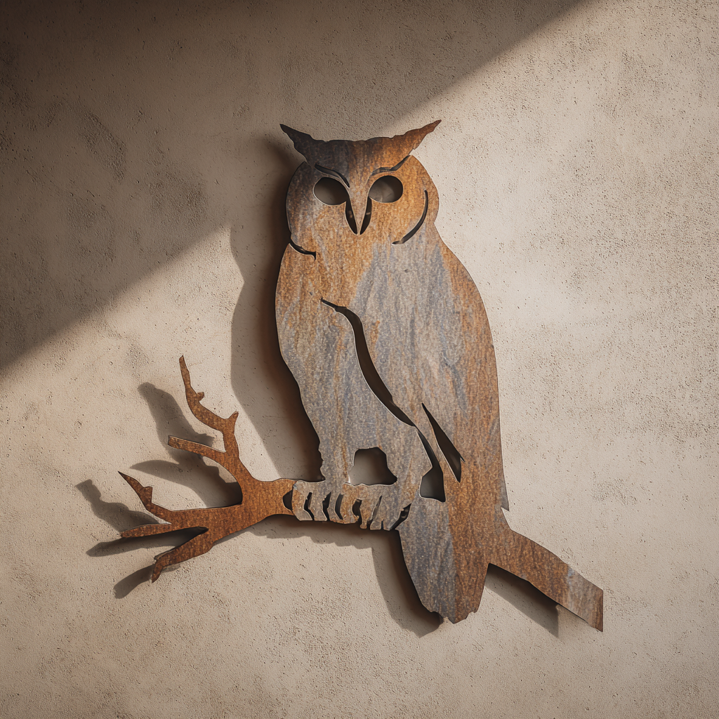 Rustic Owl Metal Wall Art, Woodland Bird Decor for Patio