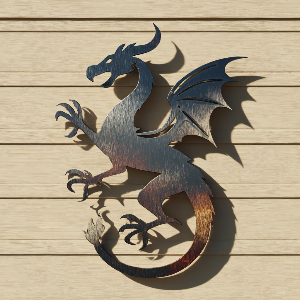 Dragon Metal Wall Art, Mythical Fantasy Decor for Patio
