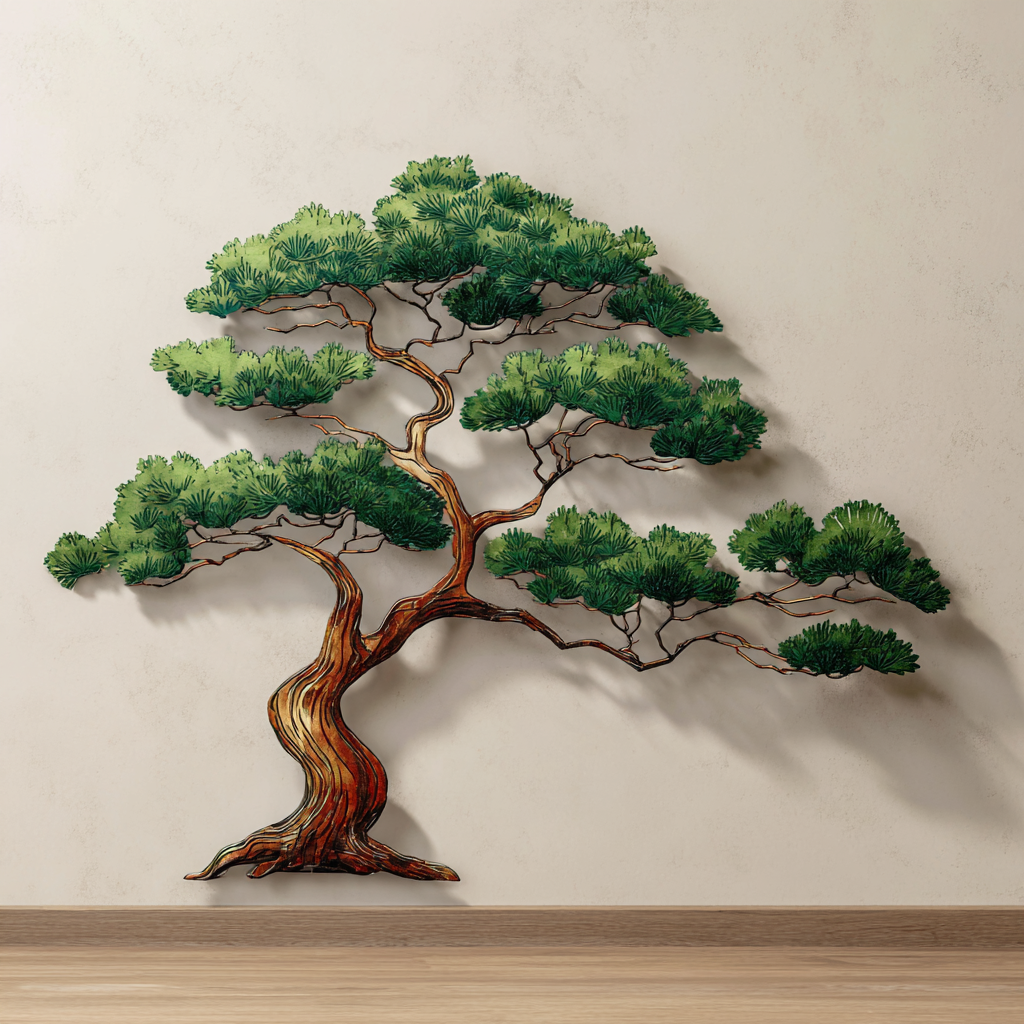 Bonsai Tree Metal Wall Art, Zen Japanese Garden Decor for Patio