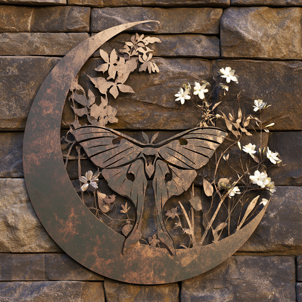 Luna Moth Metal Wall Art, Moon Botanical Decor