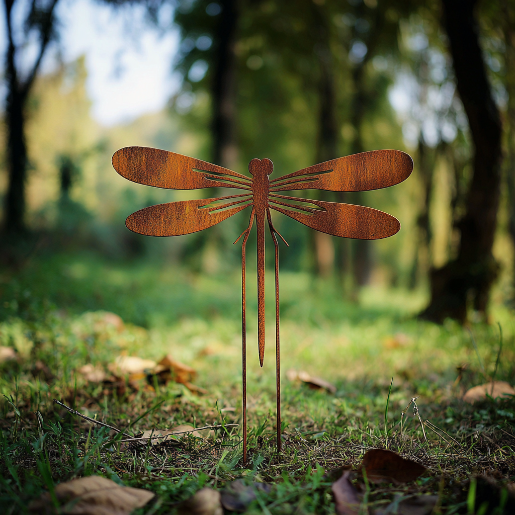 Rustic Dragonfly Metal Garden Skate, Floral Garden Decor for Patio