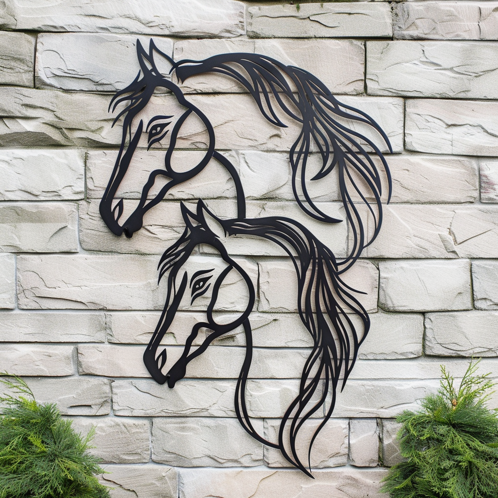 Couple Horse Black Cut Out Metal Wall Art, Rustic Farmhouse Decor for Patio