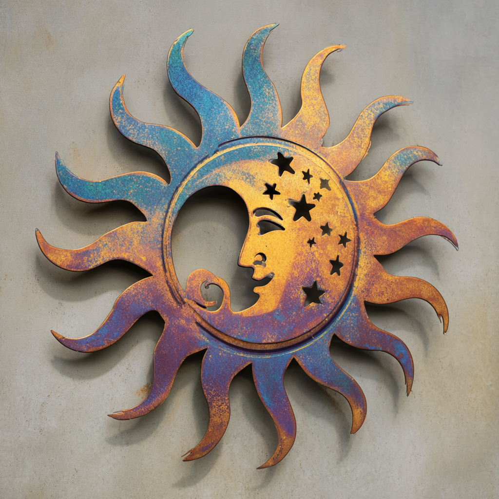 Colorful Sun Moon Metal Wall Art, Celestial Boho Decor for Patio