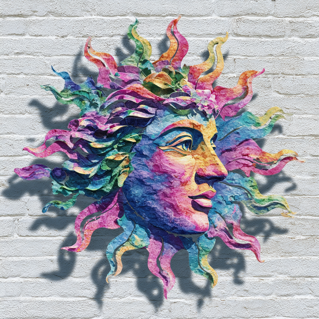 Hippie Sun Face Metal Wall Art Psychedelic Rainbow Outdoor Decor Sign