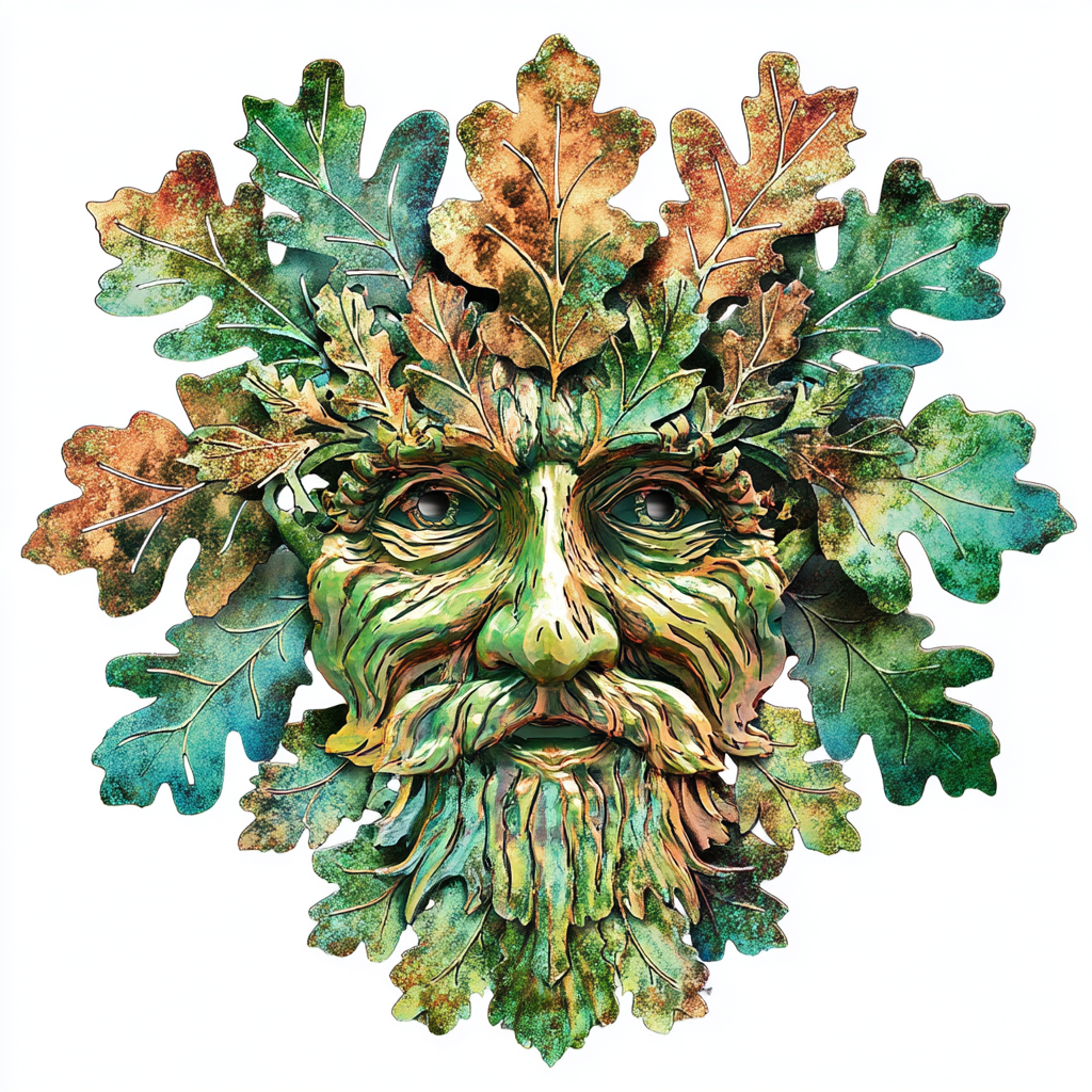 Green Man Metal Wall Art, Oak Forest Guardian Outdoor Garden Decor
