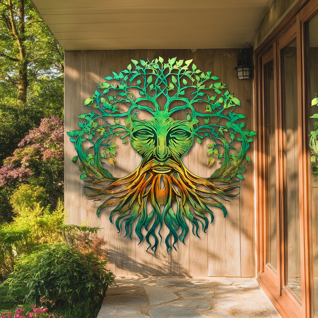 Green Man Metal Wall Art, Celtic Forest Guardian, Rustic Garden Decor Sign