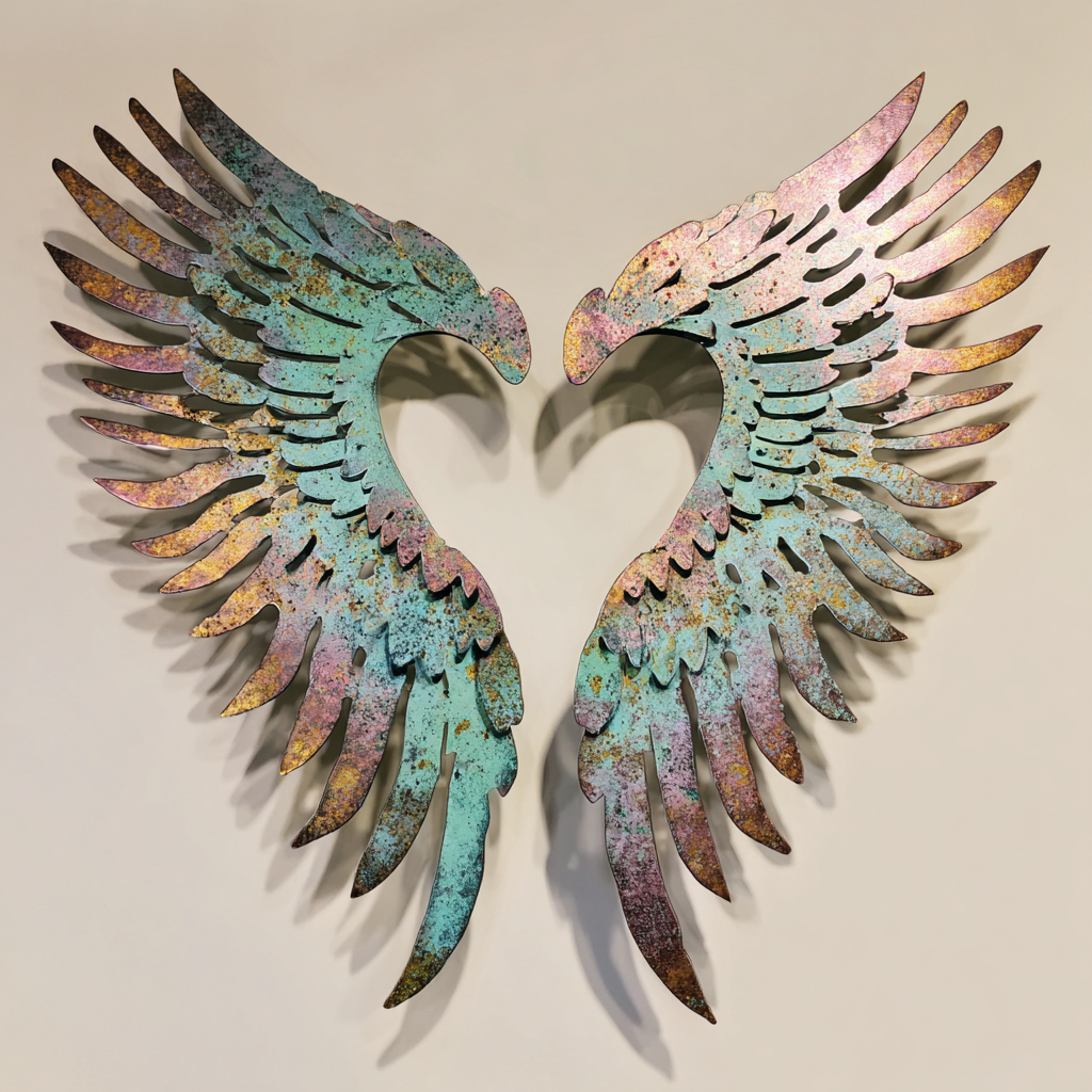 Angel Wings Metal Wall Art Heart Shaped Memorial Decor Sympathy Gift Wall Sign