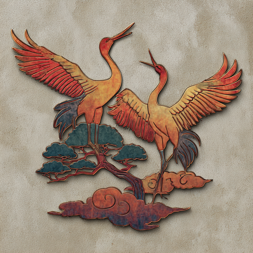 Heron Metal Wall Art, Japanese Bird Decor for Patio
