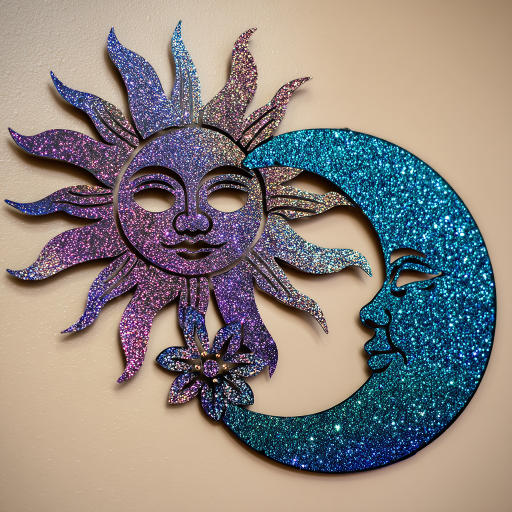 Sun Moon Metal Wall Art: Boho Glitter Copper Patio Garden Decor