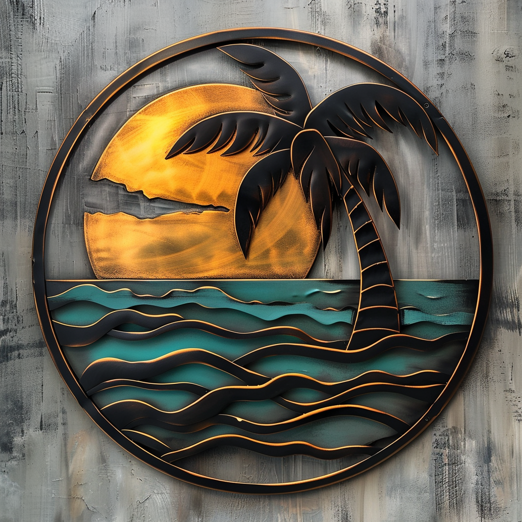Palm Tree Metal Wall Art, Tropical Coastal Beach Decor
