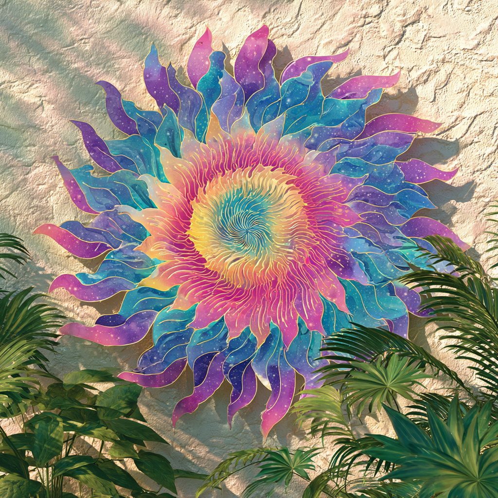 Colorful Sunburst Metal Wall Art Boho Rainbow Garden Decor Sign